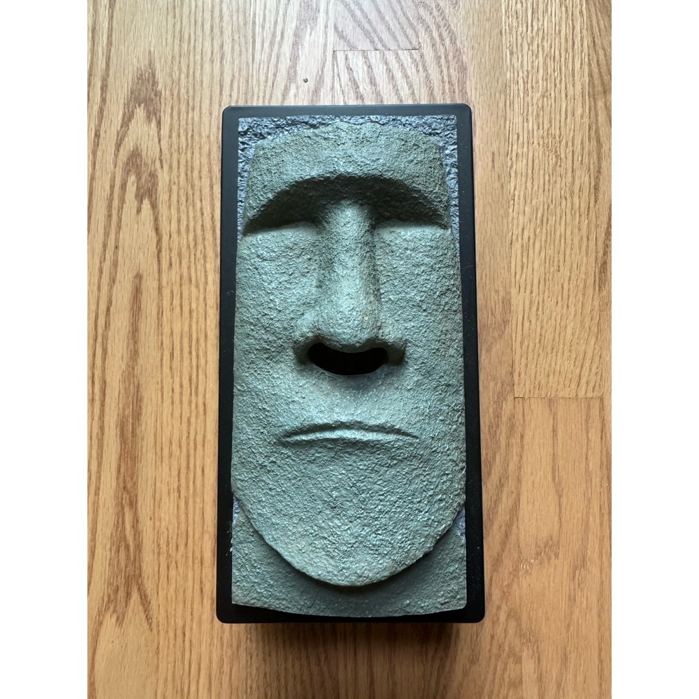 New Moai Easter Island Head Tissue Box Cover Stone Look Resin Novelty Decor Gray